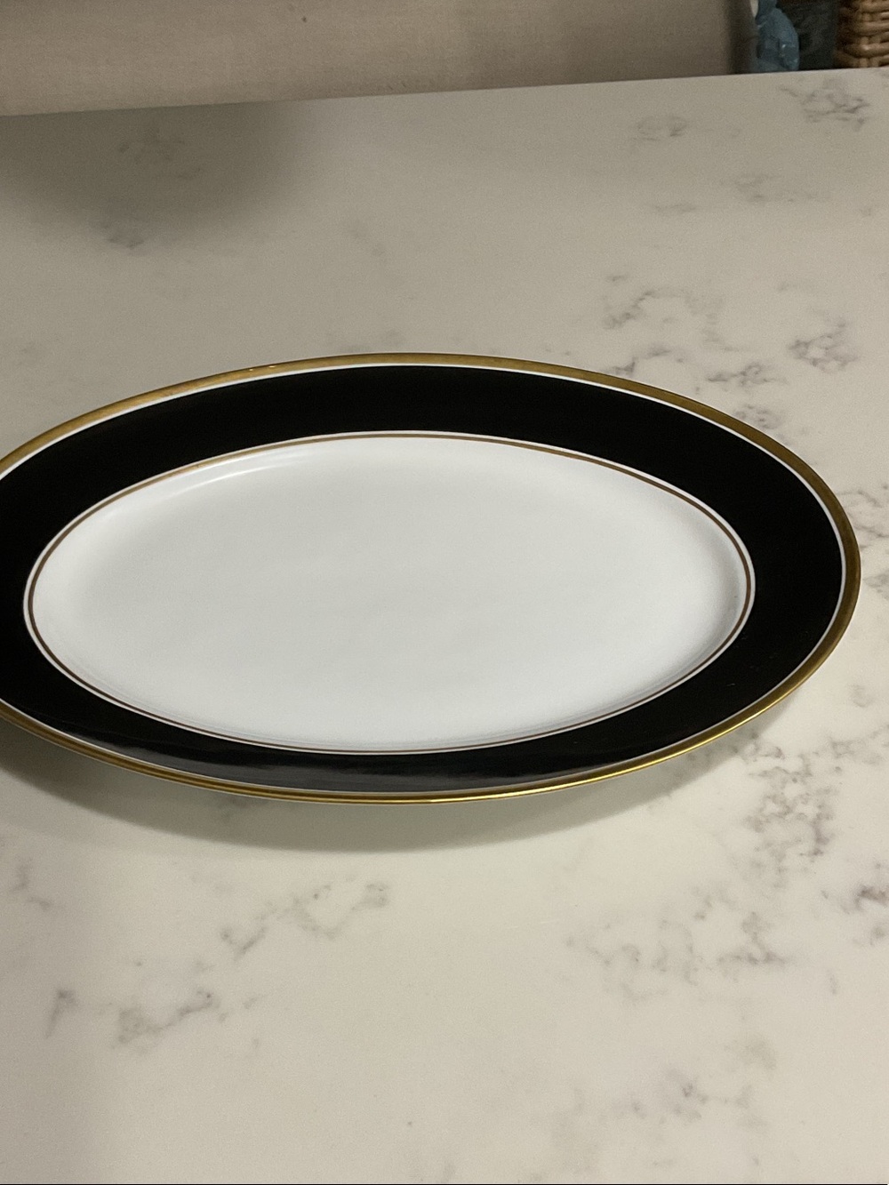 Richard Ginori White Porcelain Platter with Black Band and Gold Edge